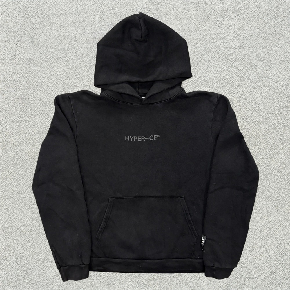 Hyper-CE Black Boxy Hoodie Mens XL Black Heavyweight Cotton Pullover Streetwear